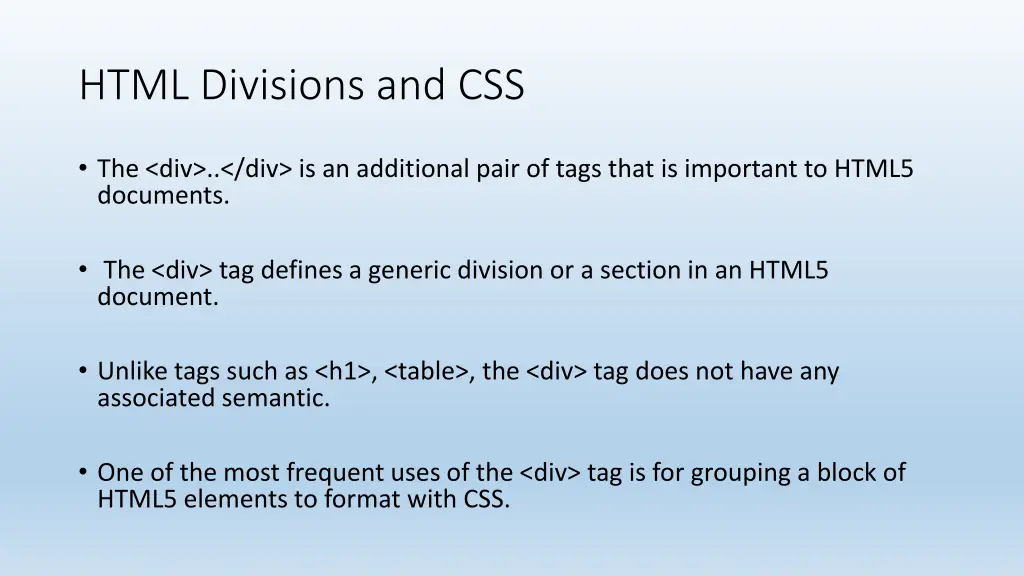 html divisions and css