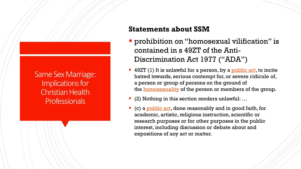 statements about ssm prohibition on homosexual