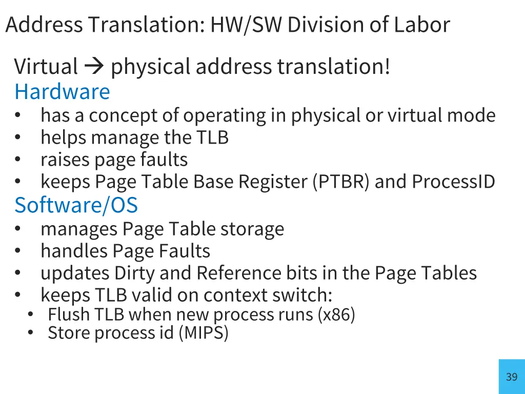 address translation hw sw division of labor