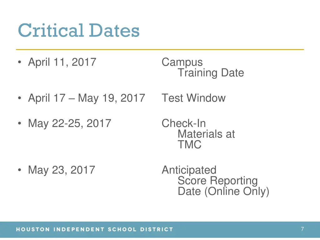 critical dates