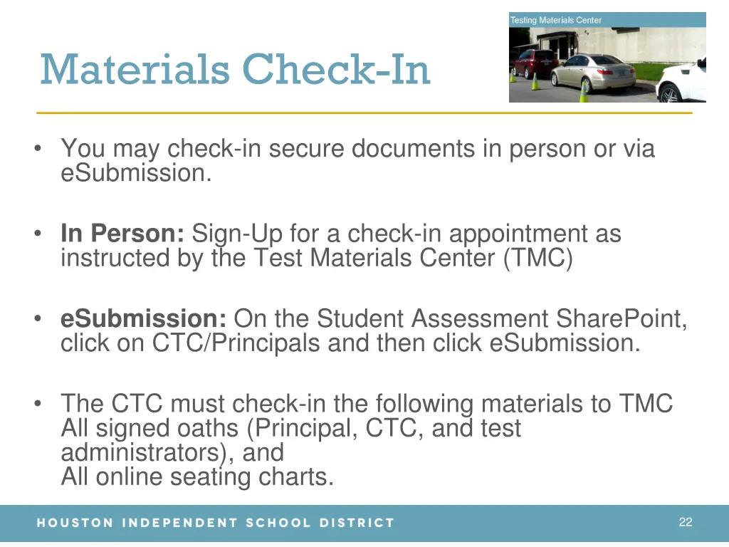 materials check in