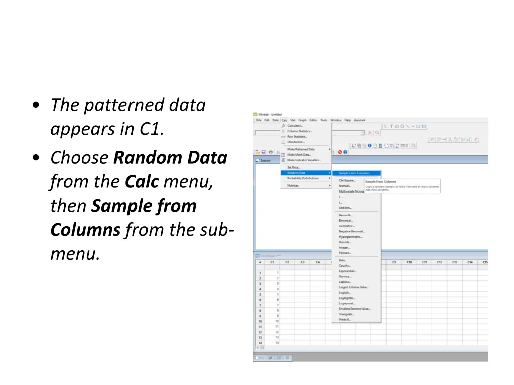 the patterned data appears in c1 choose random