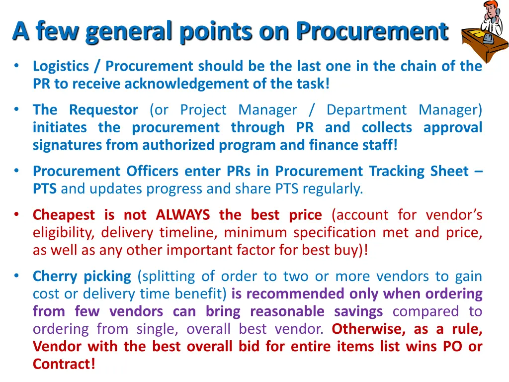 a few general points on procurement