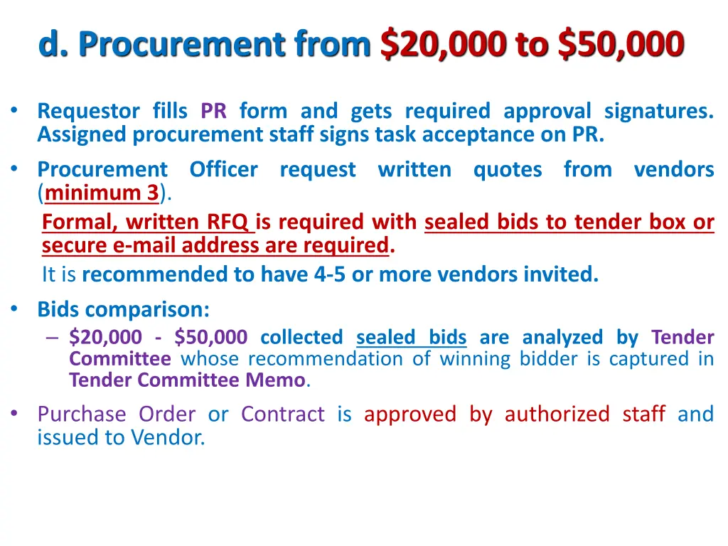 d procurement from 20 000 to 50 000