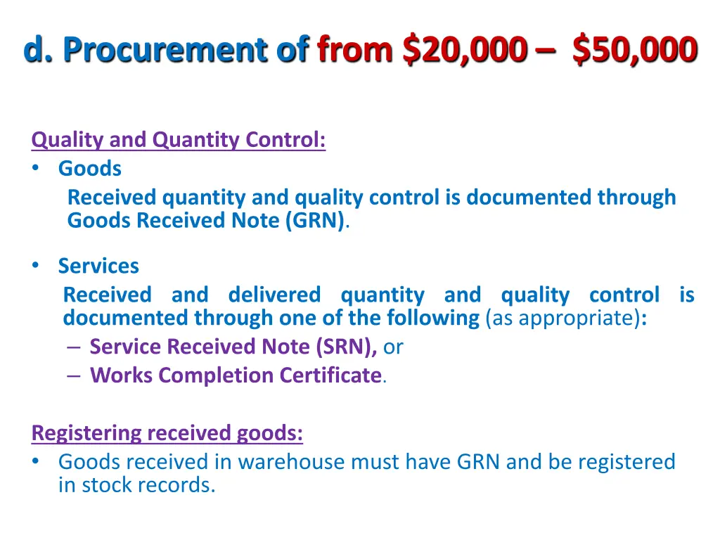 d procurement of from 20 000 50 000