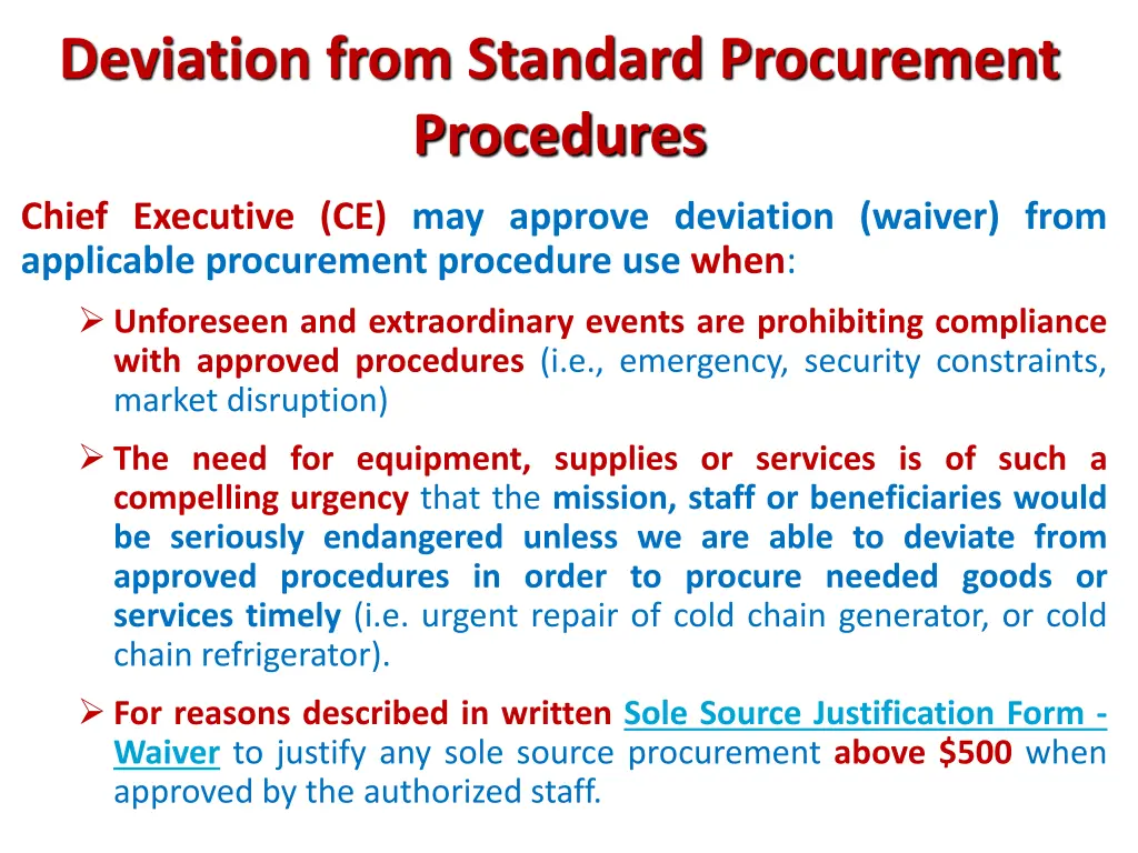 deviation from standard procurement procedures