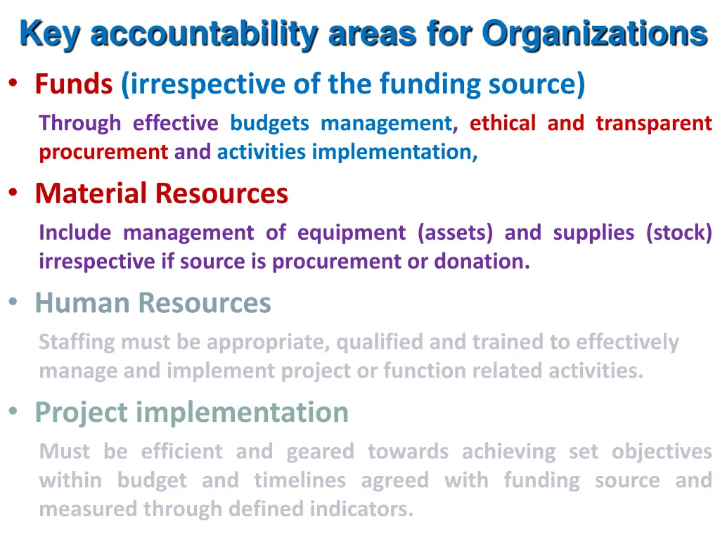 key accountability areas for organizations funds