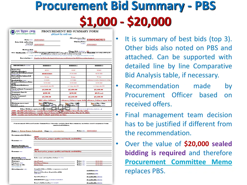 procurement bid summary pbs 1 000 20 000