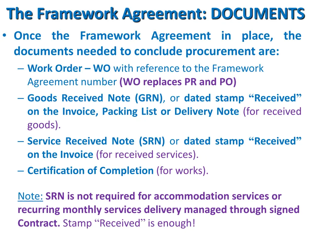 the framework agreement documents once