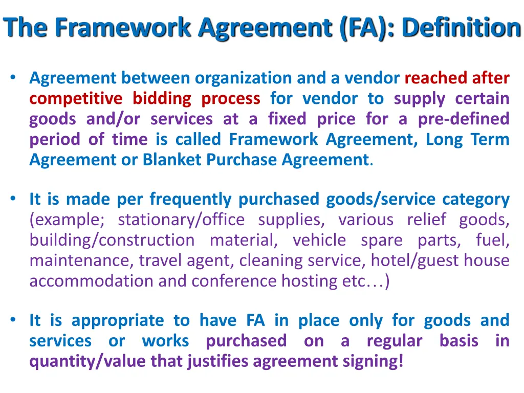 the framework agreement fa definition