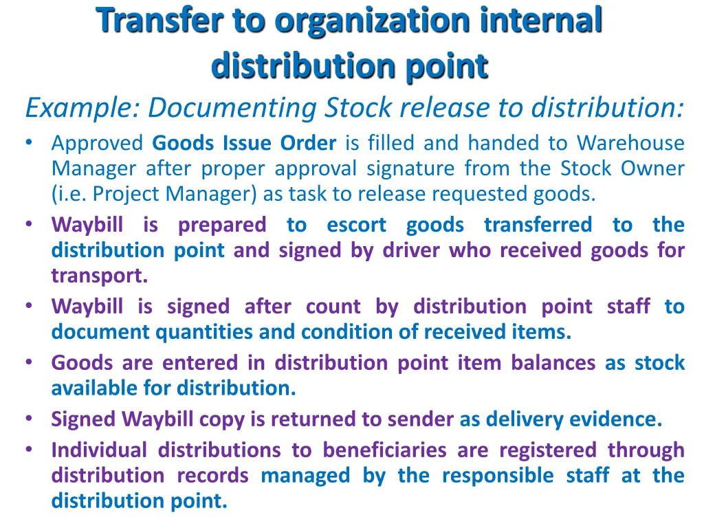 transfer to organization internal distribution