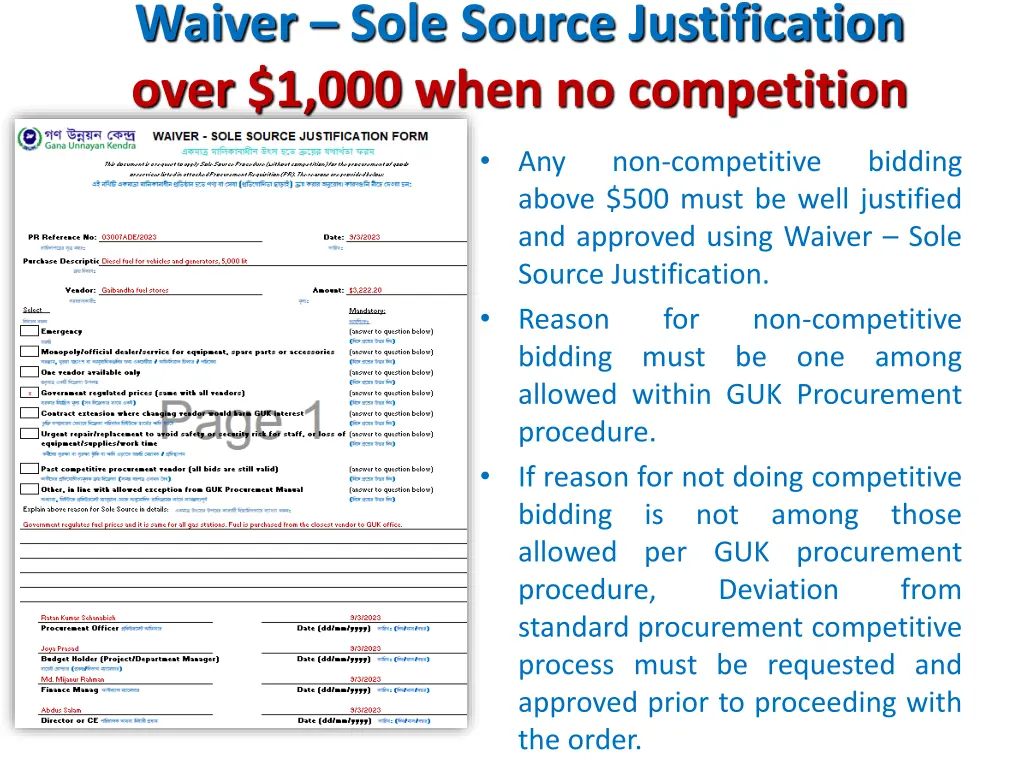 waiver sole source justification over 1 000 when