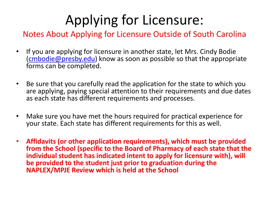 applying for licensure notes about applying