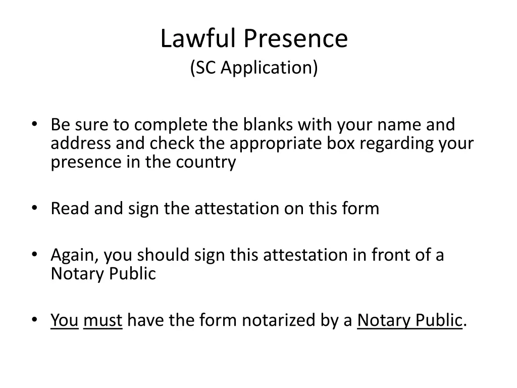 lawful presence sc application