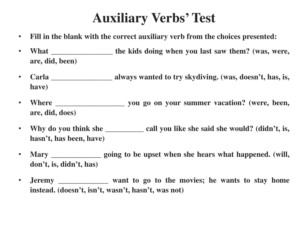 auxiliary verbs test