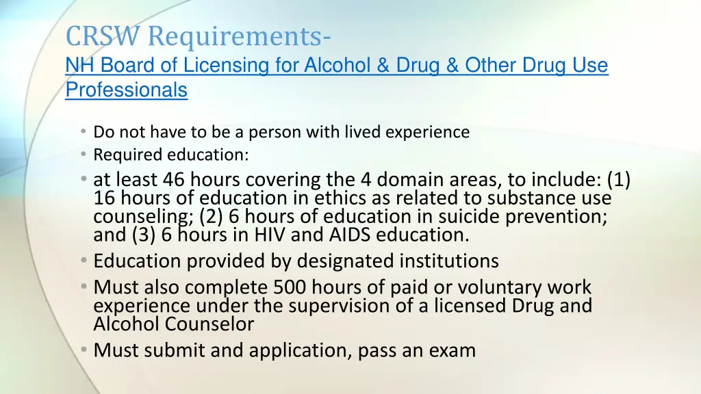 crsw requirements nh board of licensing