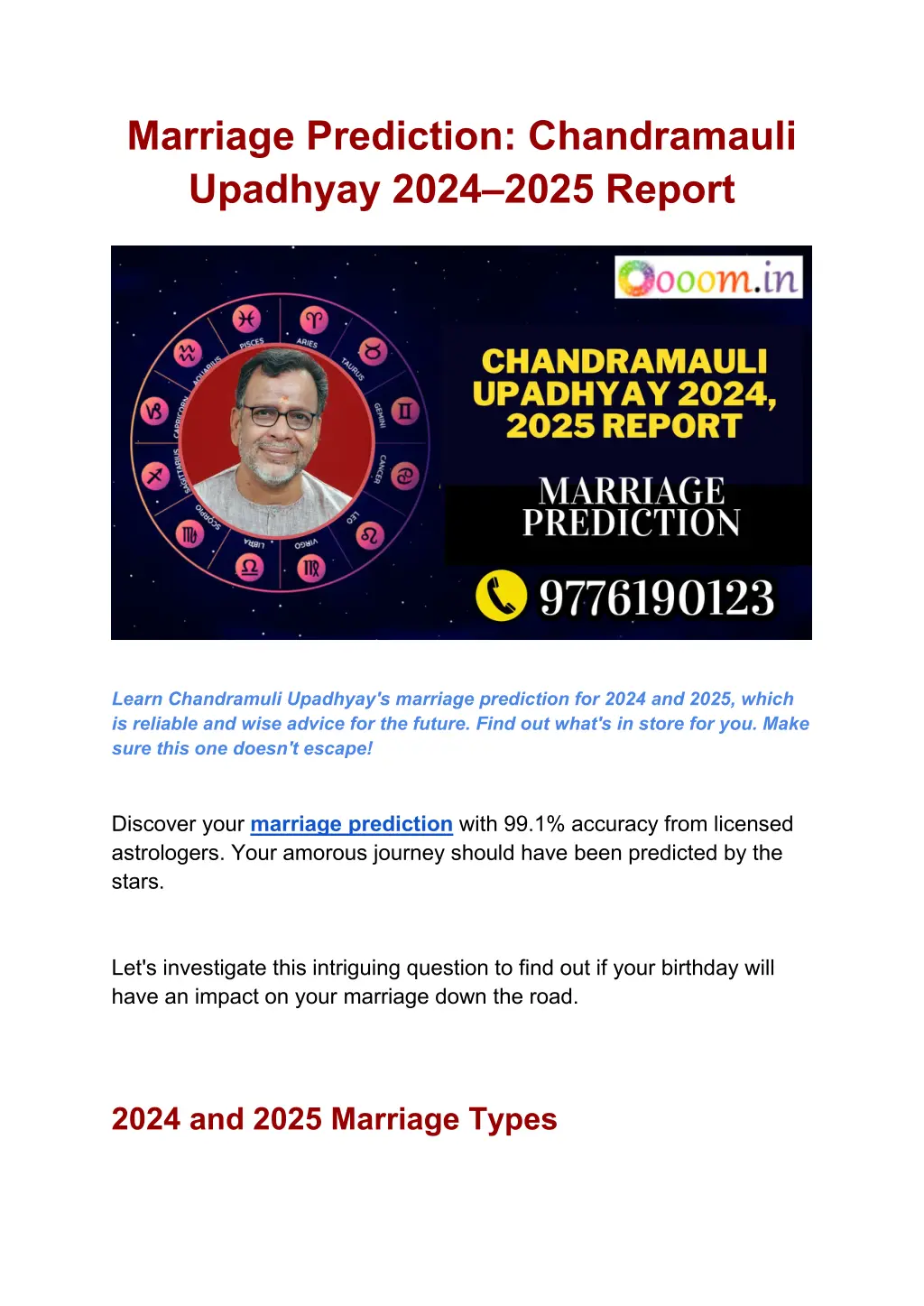 marriage prediction chandramauli upadhyay 2024