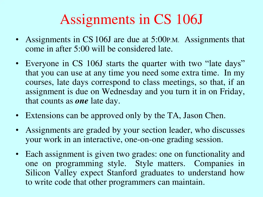 assignments in cs 106j