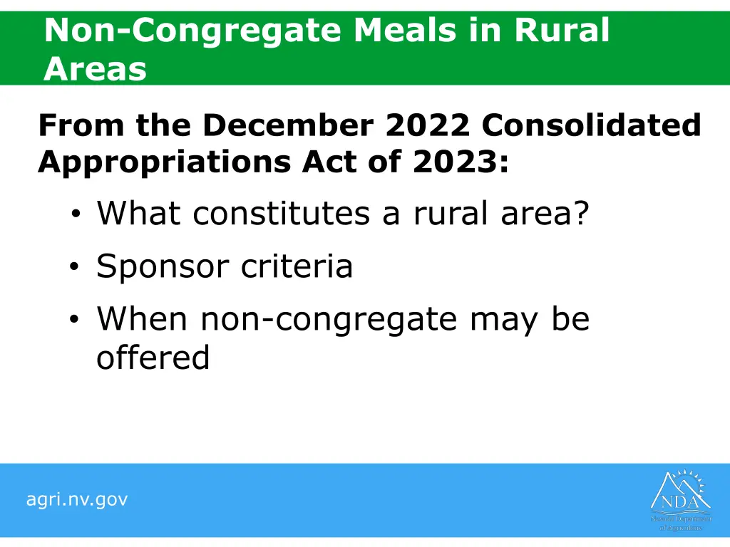 non congregate meals in rural areas