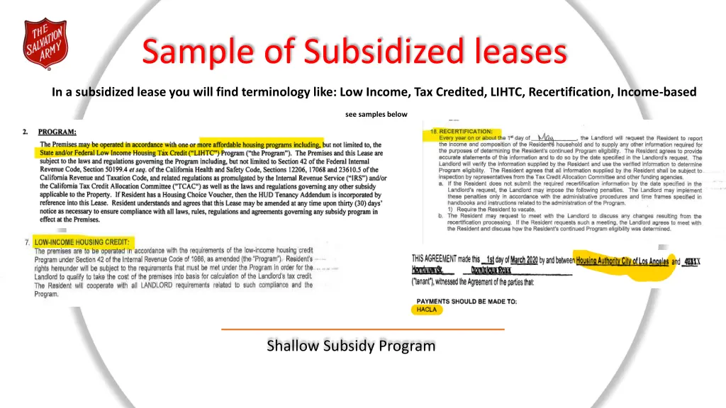 sample of subsidized leases