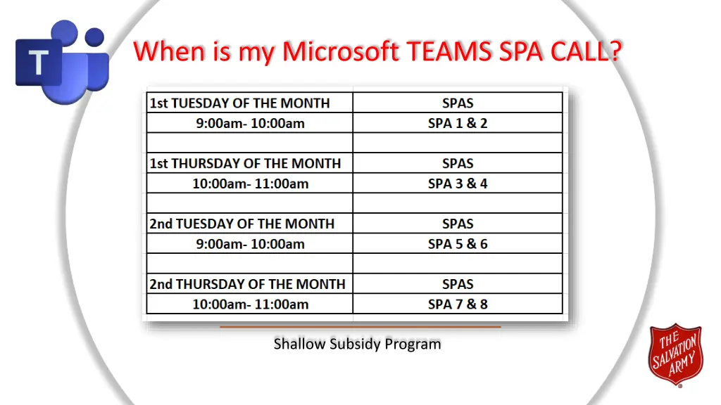 when is my microsoft teams spa call