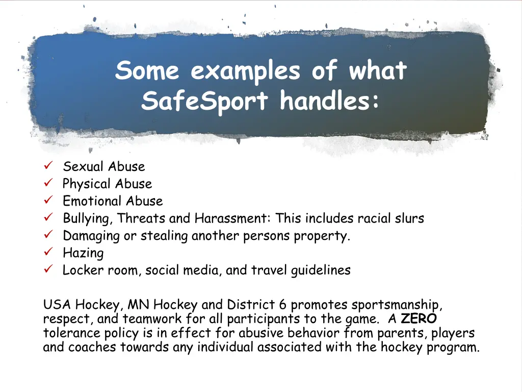 some examples of what safesport handles