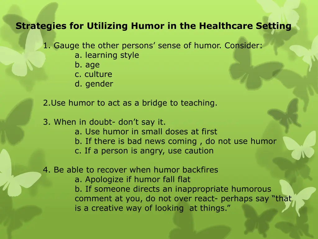strategies for utilizing humor in the healthcare
