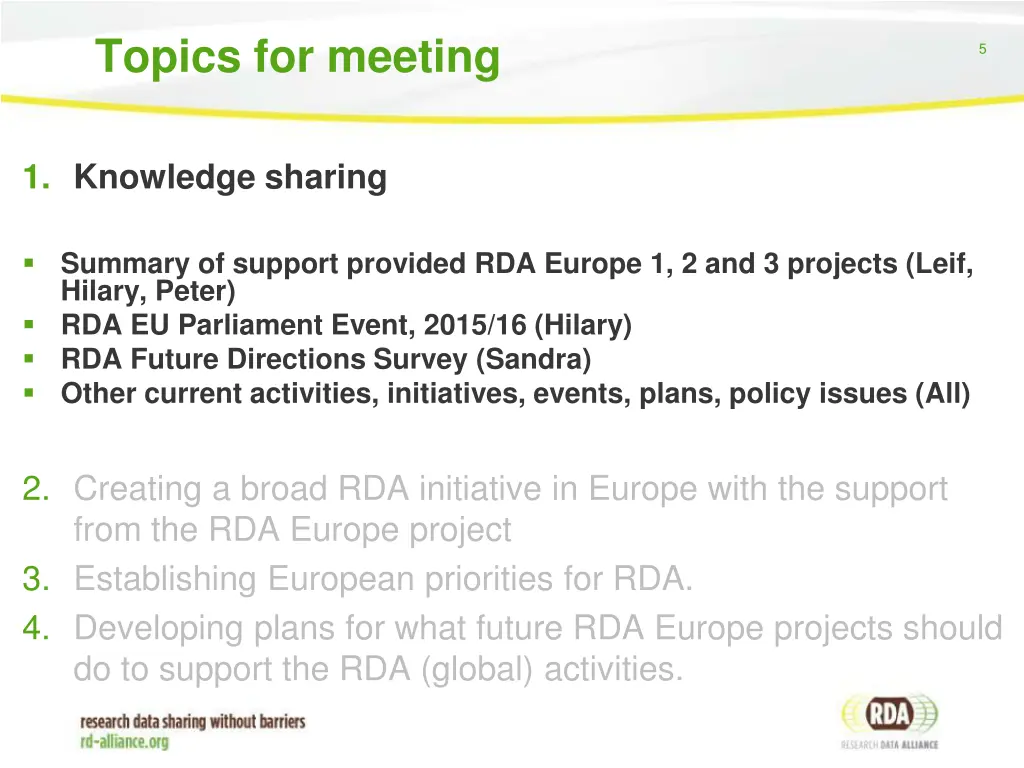 topics for meeting 1