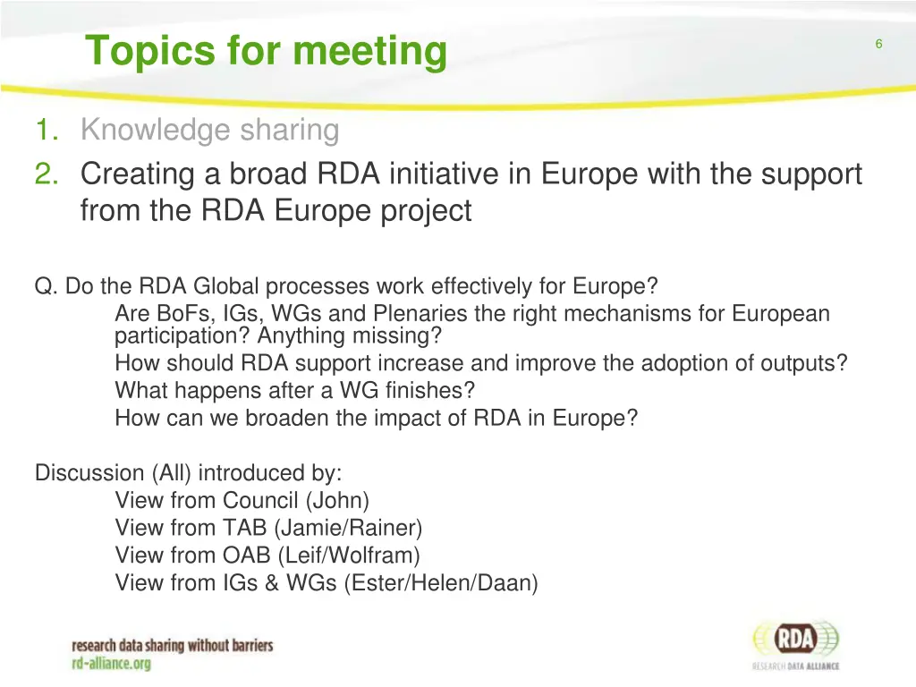 topics for meeting 2