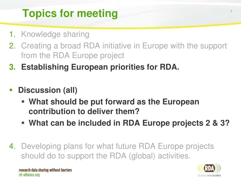 topics for meeting 3