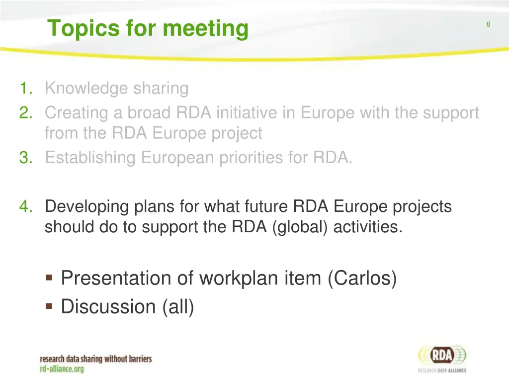 topics for meeting 4