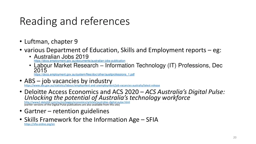 reading and references