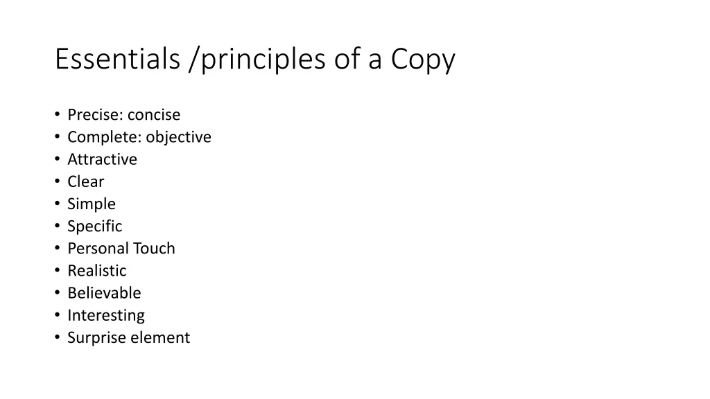 essentials principles of a copy