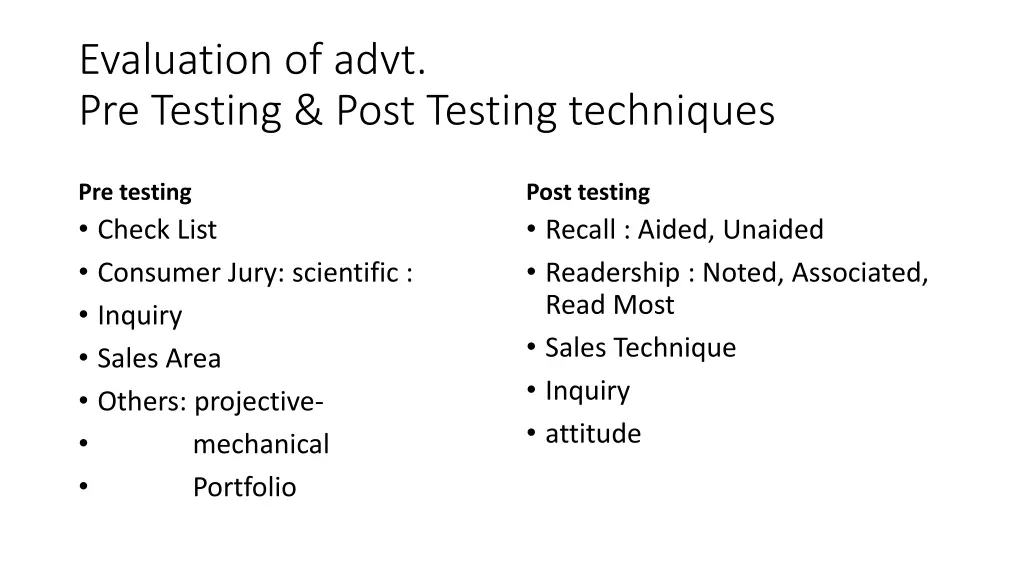 evaluation of advt pre testing post testing