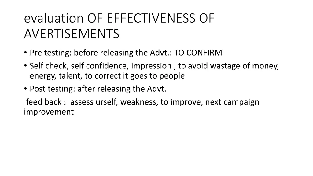 evaluation of effectiveness of avertisements