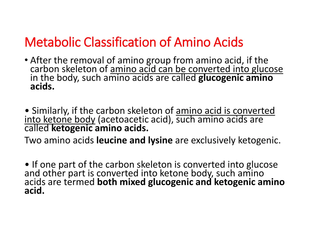 metabolic classification of amino acids metabolic