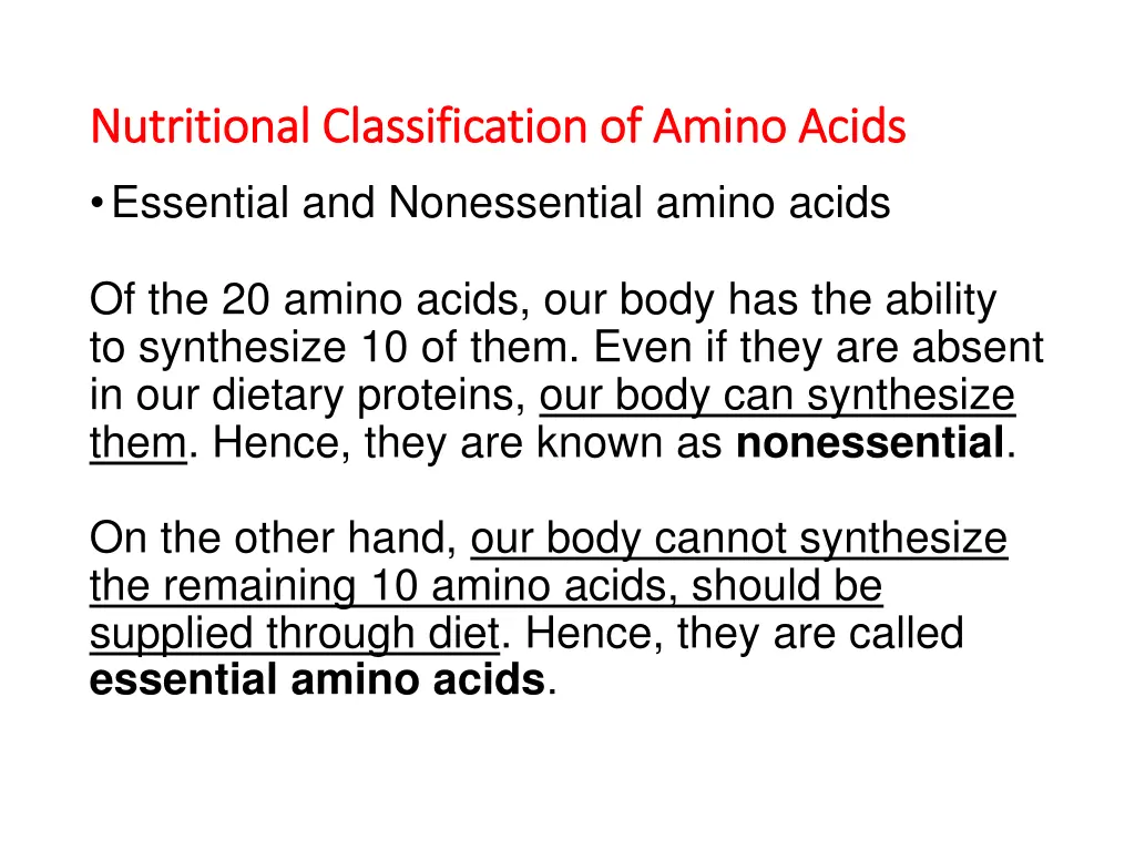 nutritional nutritional classification of amino