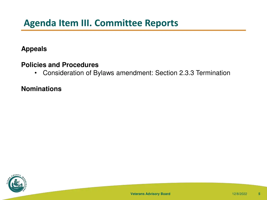 agenda item iii committee reports