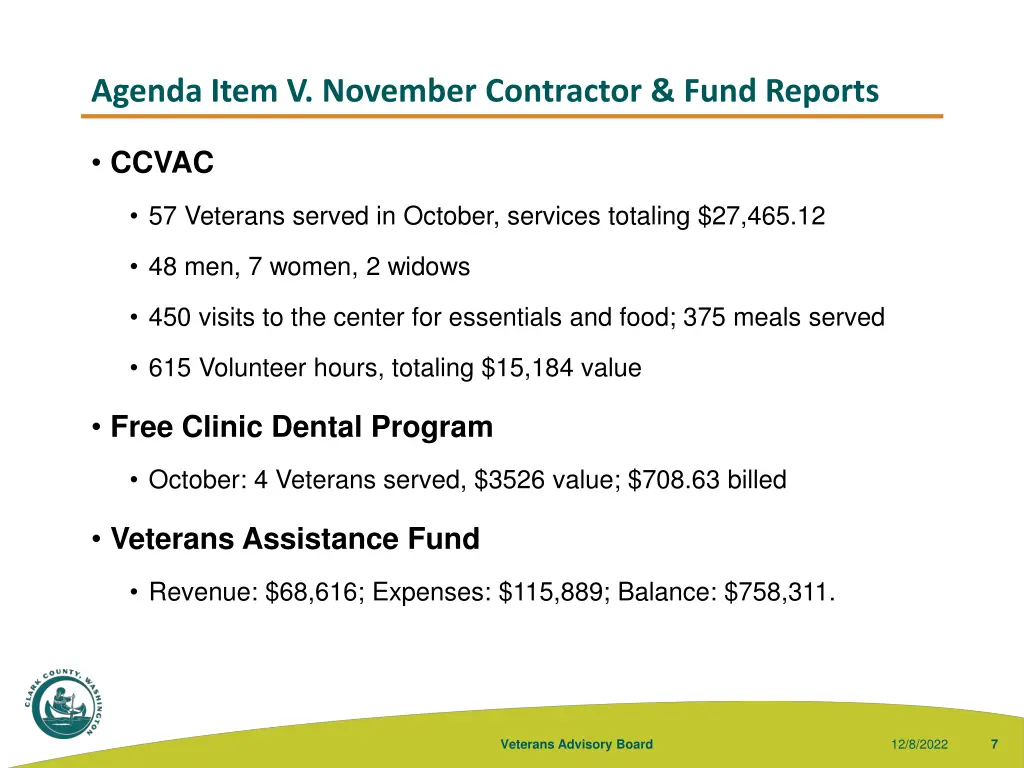 agenda item v november contractor fund reports