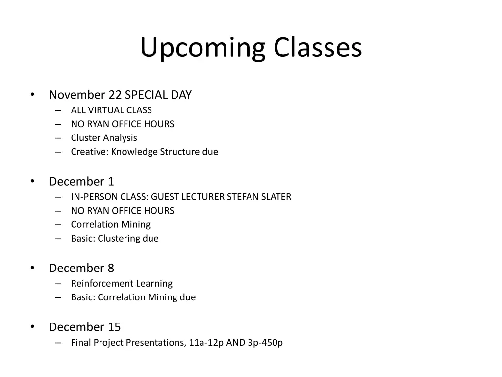 upcoming classes