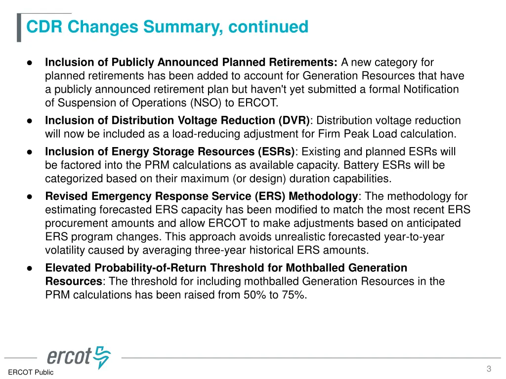 cdr changes summary continued