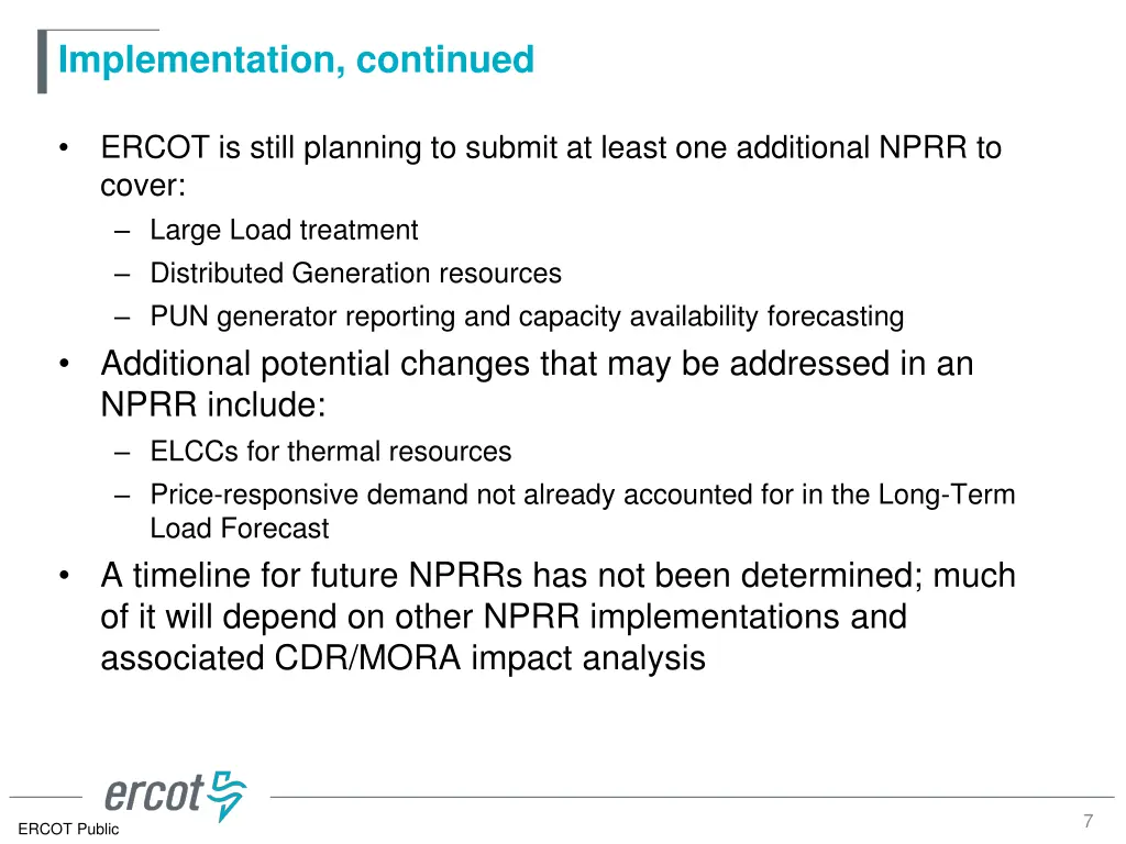 implementation continued