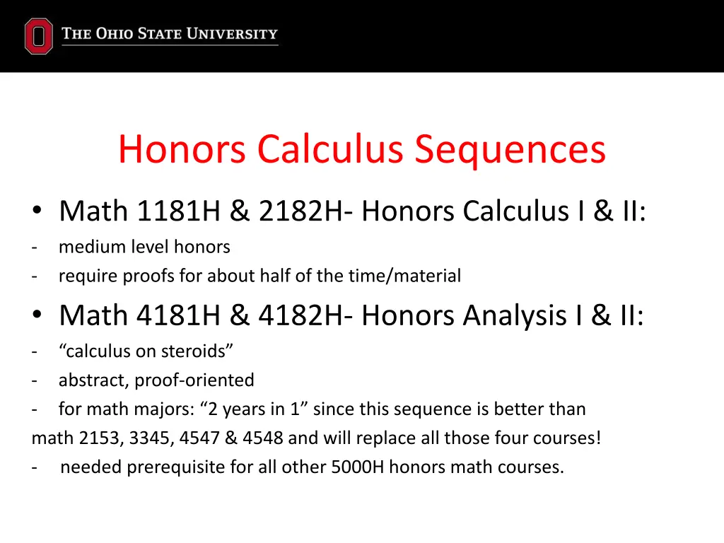 honors calculus sequences