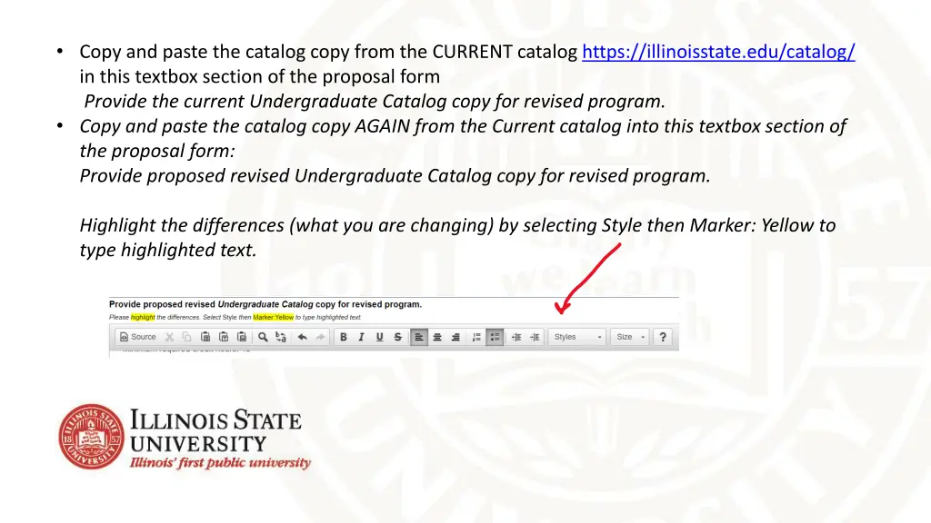 copy and paste the catalog copy from the current