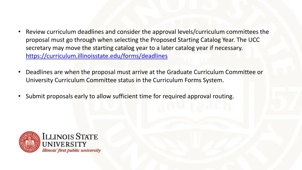review curriculum deadlines and consider