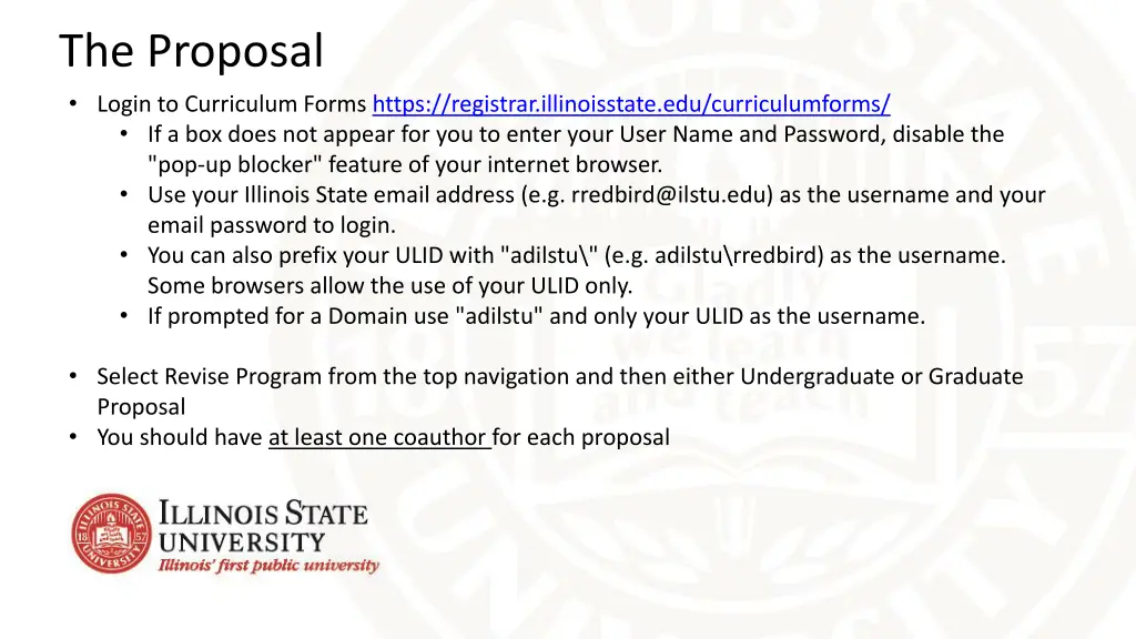 the proposal login to curriculum forms https