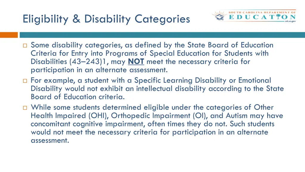 eligibility disability categories 1