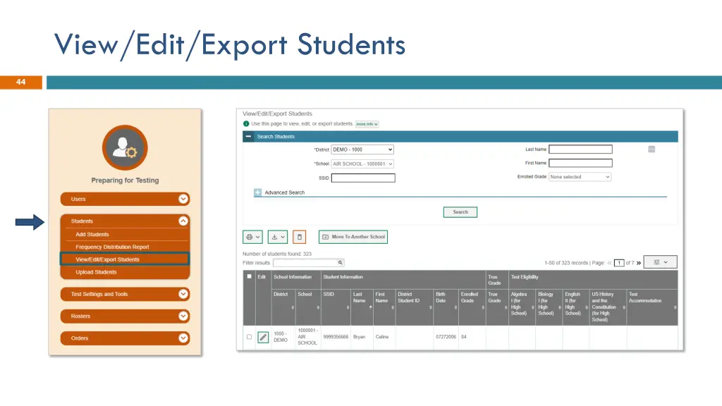 view edit export students