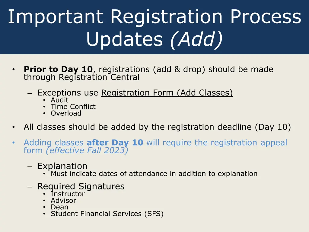 important registration process updates add