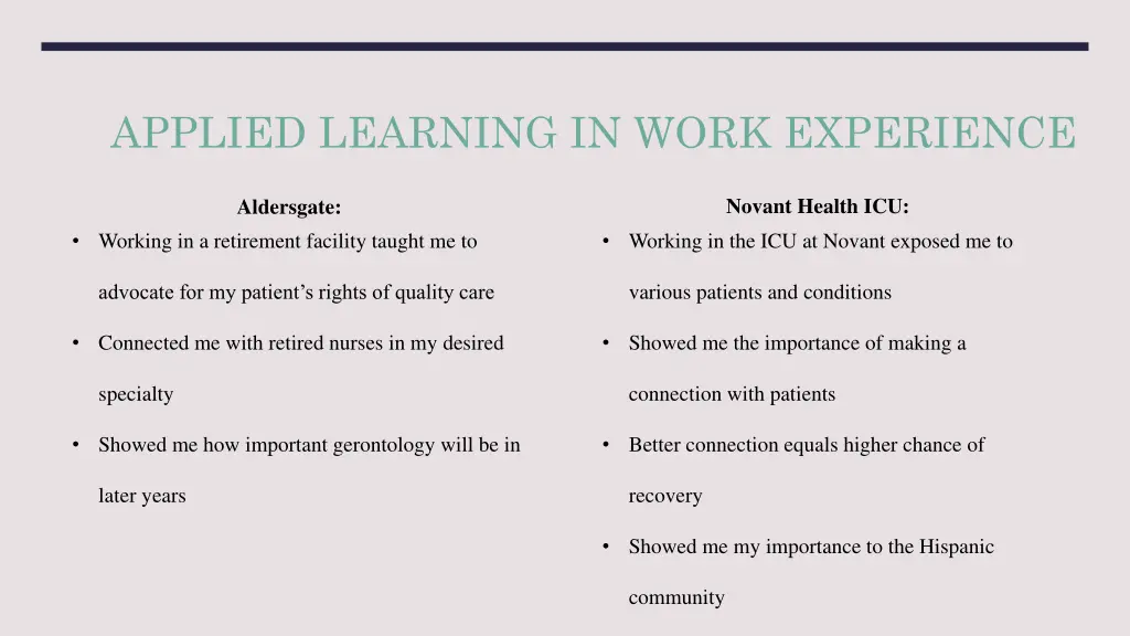 applied learning in work experience